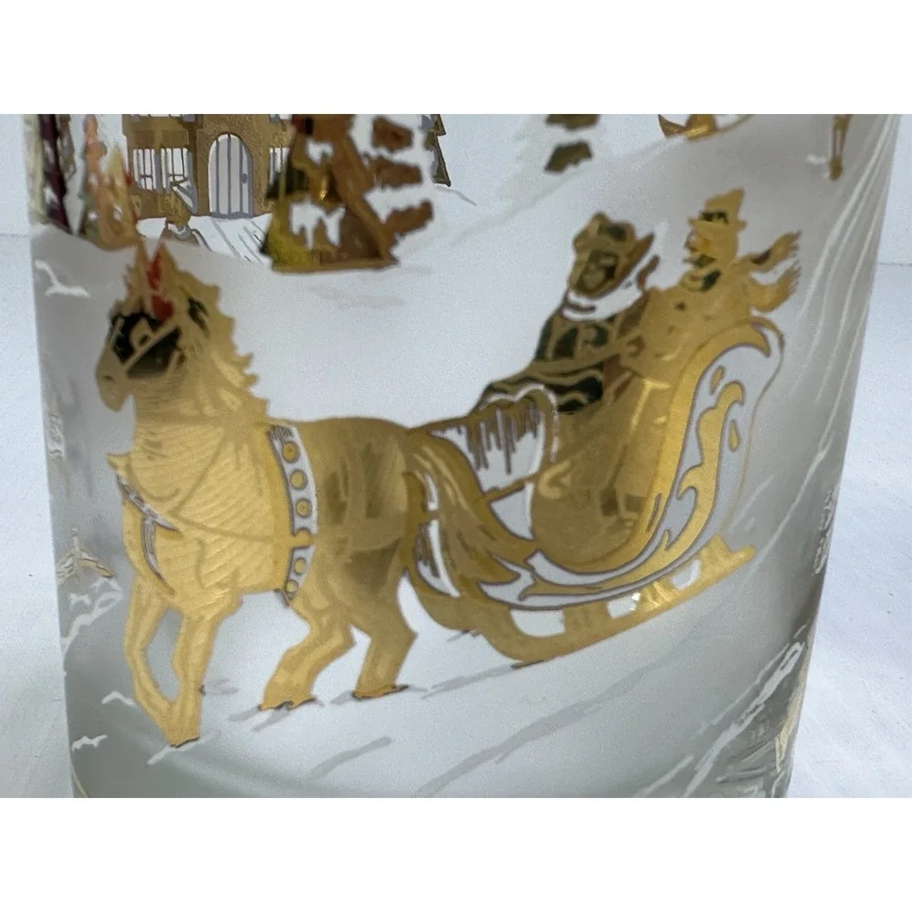 VINTAGE CHRISTMAS CULVER OLD FASHIONED GLASSES WINTER SCENES SLEIGH CAROLING